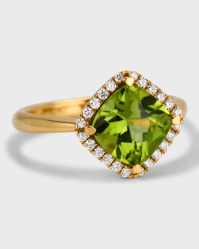 Rocks 18K Yellow Gold Petite Cushion Cut Pink Tourmaline and Diamond Halo Cocktail Ring, Size 6